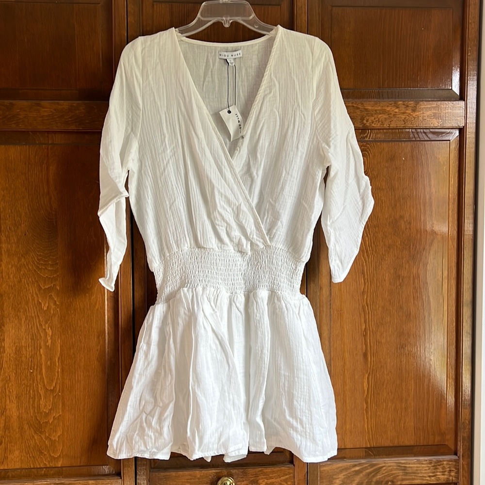NWT Vici cotton smocked drape dress/coverup - white - large
